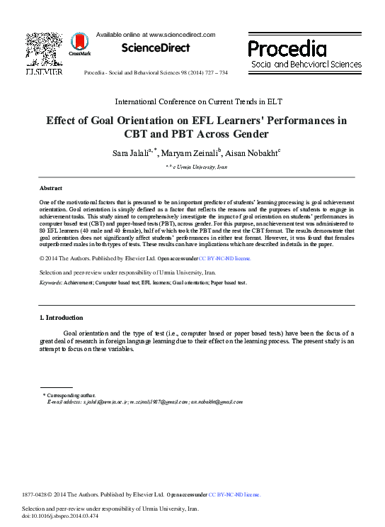 (PDF) Effect of Goal Orientation on EFL Learners’ Performances in CBT ...