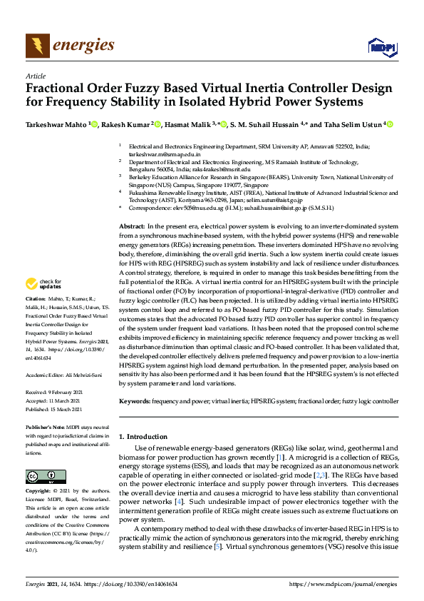 (PDF) Fractional Order Fuzzy Based Virtual Inertia Controller Design ...