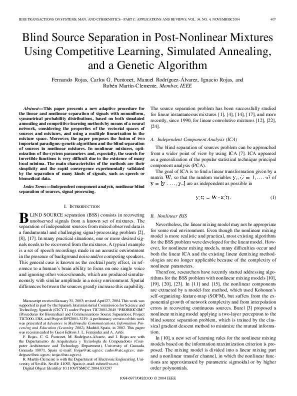 (PDF) Blind Source Separation in Post-Nonlinear Mixtures Using ...
