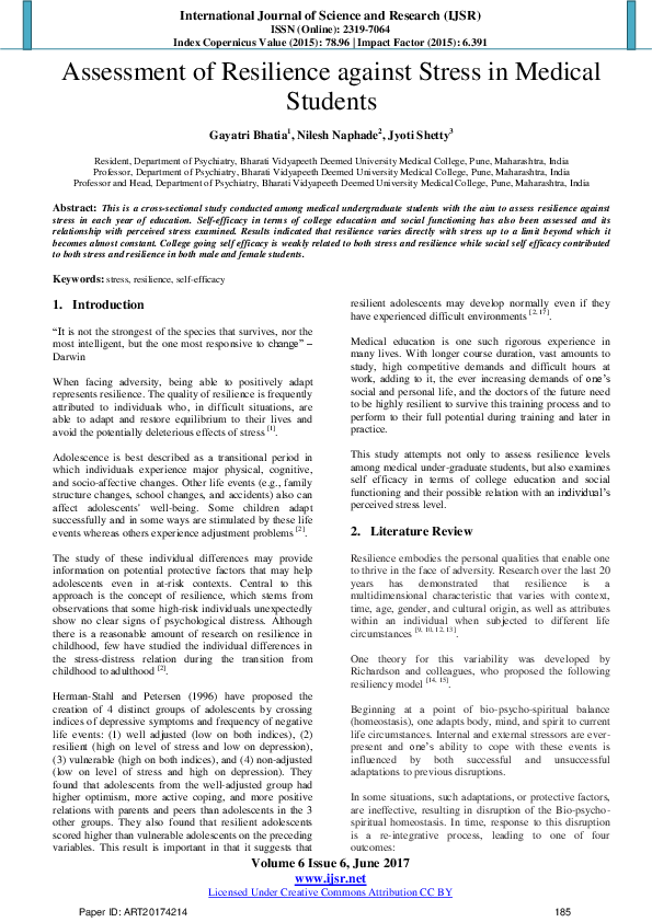 (PDF) Assessment of Resilience against Stress in Medical Students