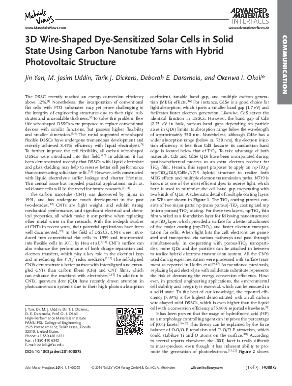 (PDF) 3D Wire-Shaped Dye-Sensitized Solar Cells in Solid State Using ...