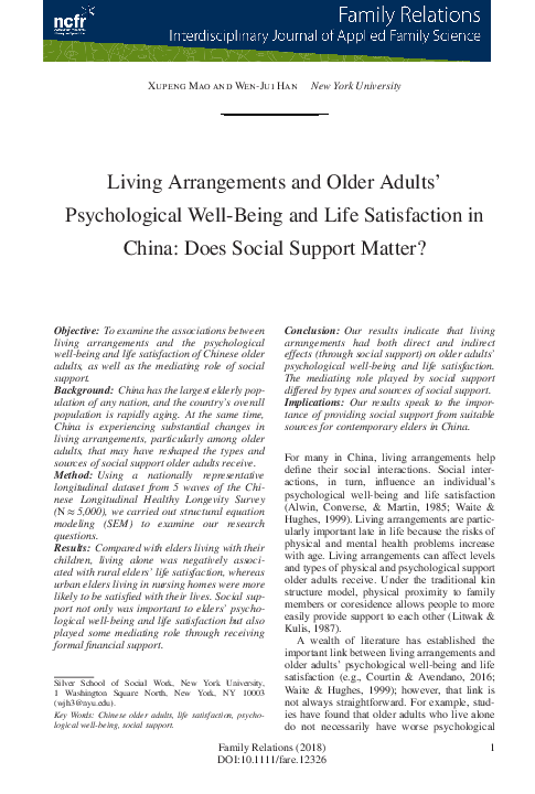 (PDF) Living Arrangements and Older Adults' Psychological Well-Being ...