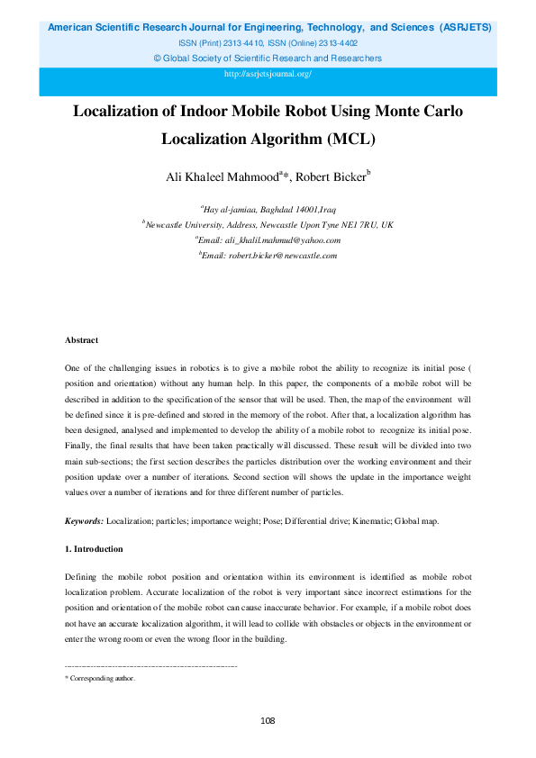 (PDF) Localization of Indoor Mobile Robot Using Monte Carlo ...