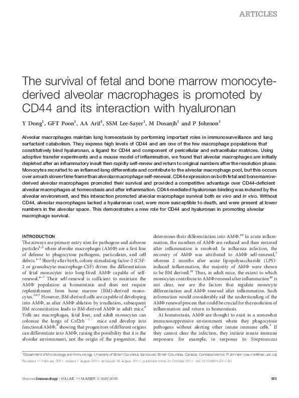 (PDF) The survival of fetal and bone marrow monocyte-derived alveolar ...
