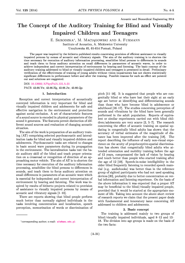 (PDF) The Concept of the Auditory Training for Blind and Visually ...