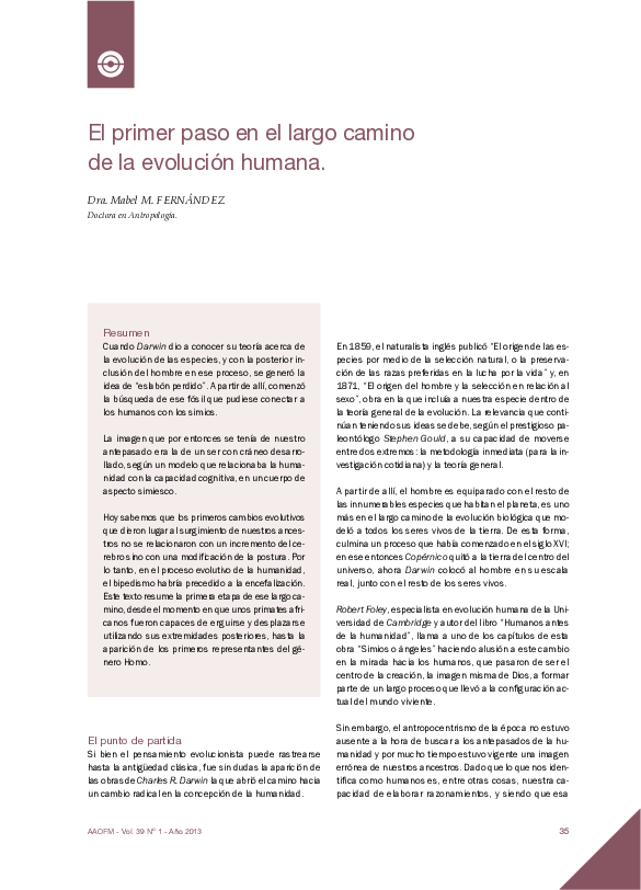 (PDF) El primer paso en el largo camino de la evolución humana