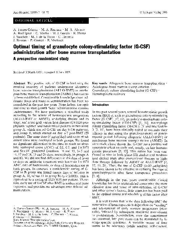 (PDF) Optimal timing of granulocyte colony-stimulating factor (G-CSF ...