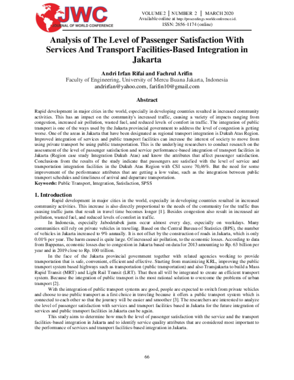 (PDF) Analysis of The Level of Passenger Satisfaction With Services And ...