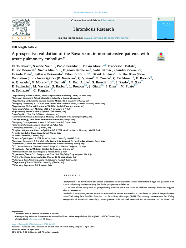 (PDF) A prospective validation of the Bova score in normotensive ...