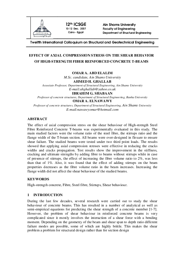 (PDF) Effect of Axial Compression Stress on The Shear Behaviour of High ...