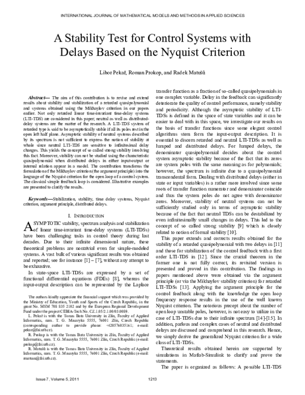 (PDF) A stability test for control systems with delays based on the ...