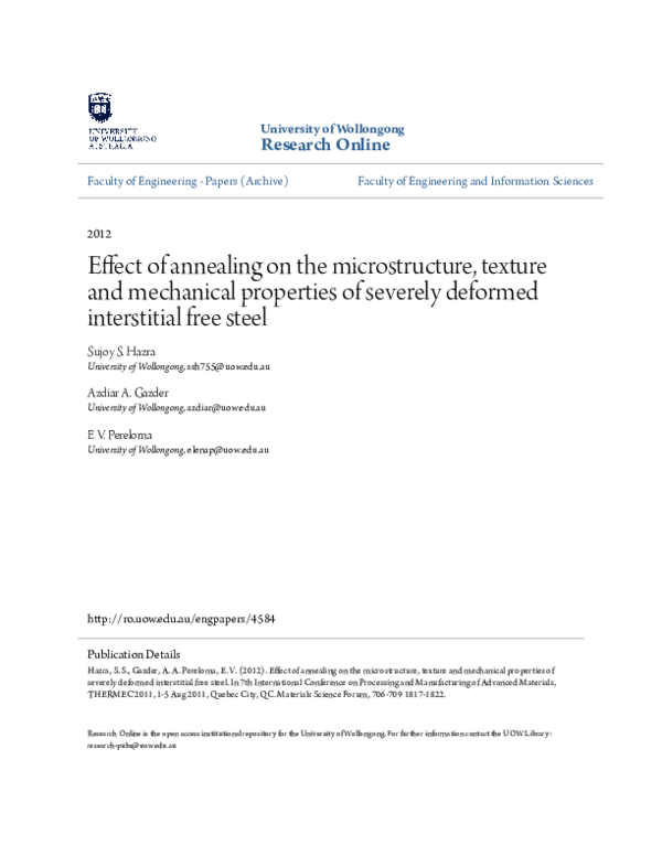 (PDF) Effect of Annealing on the Microstructure, Texture and Mechanical ...