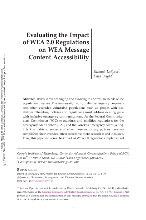 (PDF) Evaluating the Impact of WEA 2.0 Regulations on WEA Message ...