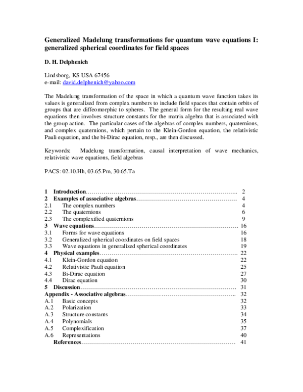 (PDF) Generalized Madelung transformations for quantum wave equations I ...