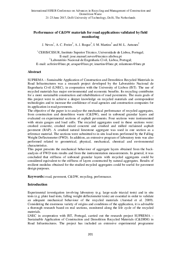 (PDF) Performance of C&DW materials for road applications validated by ...
