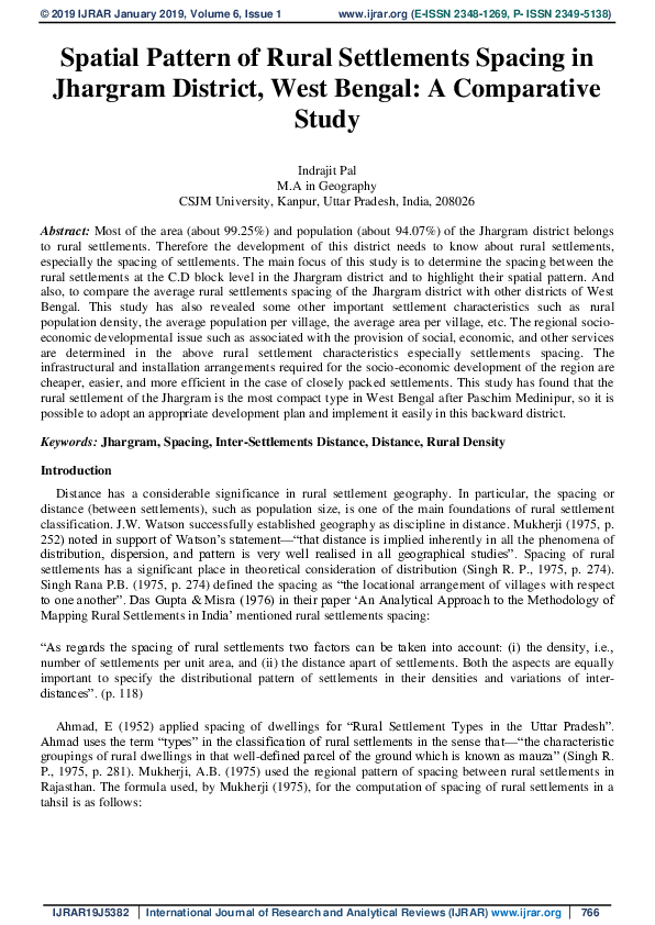 (PDF) Spatial Pattern of Rural Settlements Spacing in Jhargram District ...