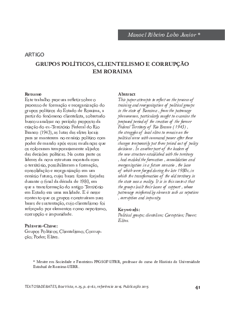 (PDF) Grupos políticos, clientelismo e corrupção em Roraima