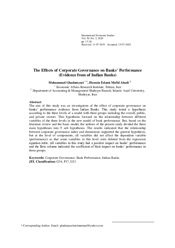 (PDF) The Effects of Corporate Governance on Banks’ Performance ...