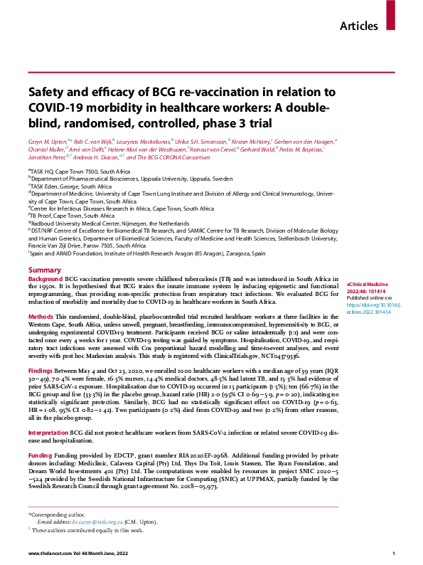 (PDF) Safety and efficacy of BCG re-vaccination in relation to COVID-19 ...