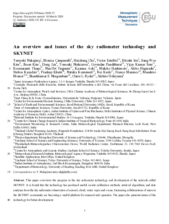 (PDF) An overview and issues of the sky radiometer technology and ...