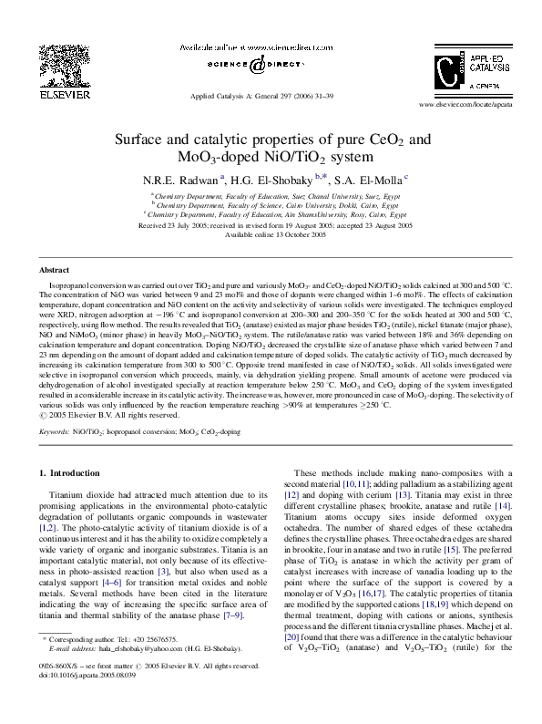 (PDF) Surface and catalytic properties of pure CeO2 and MoO3-doped NiO ...
