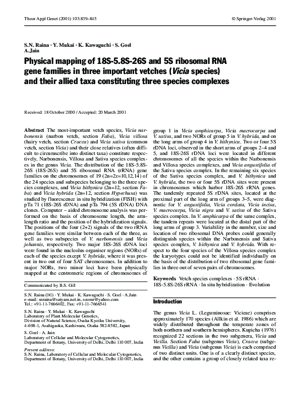 (PDF) Physical mapping of 18S-5.8S-26S and 5S ribosomal RNA gene ...