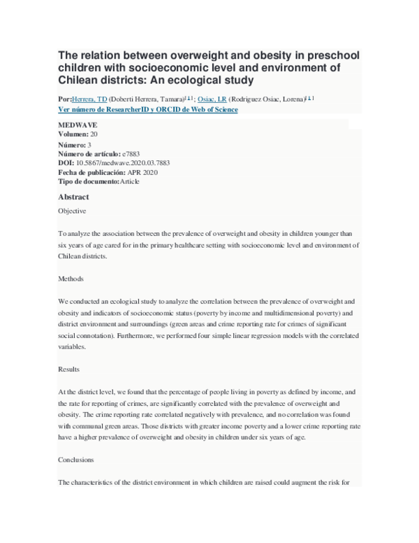 (PDF) The relation between overweight and obesity in preschool children ...