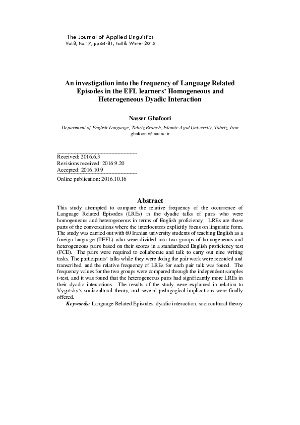 (PDF) An investigation into the frequency of Language Related Episodes ...