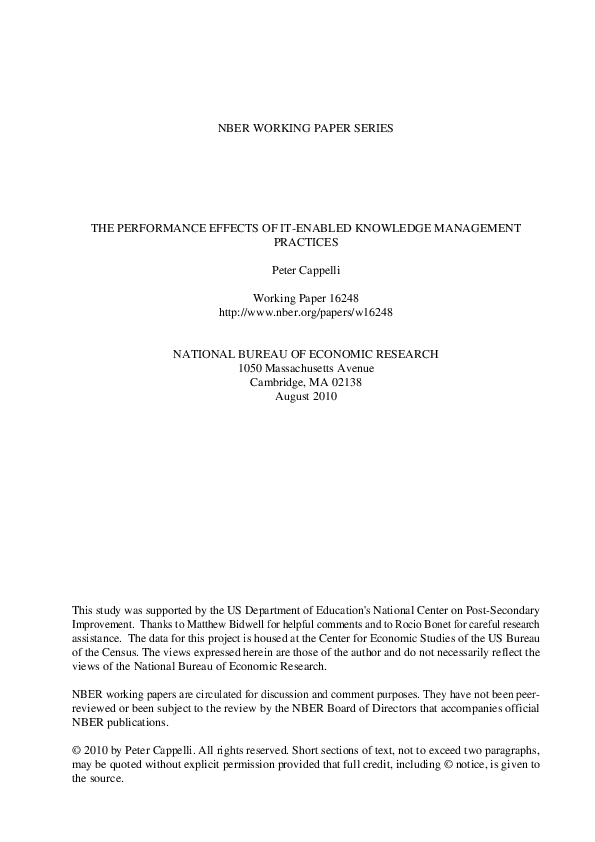 (PDF) The Performance Effects of IT-Enabled Knowledge Management Practices
