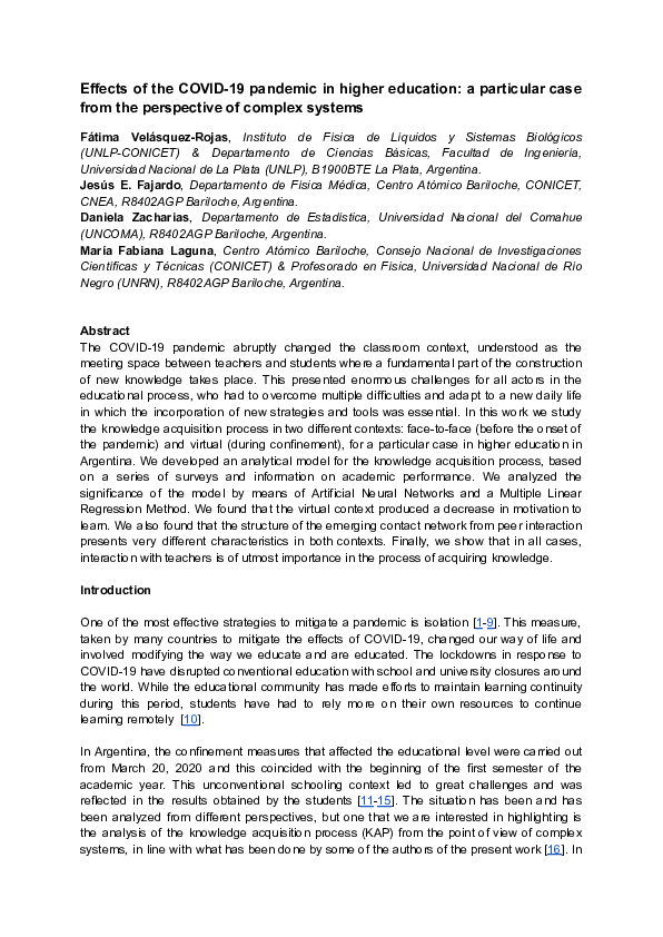 (PDF) Effects of the COVID-19 pandemic in higher education: a ...