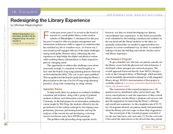 (PDF) IA column: Redesigning the library experience
