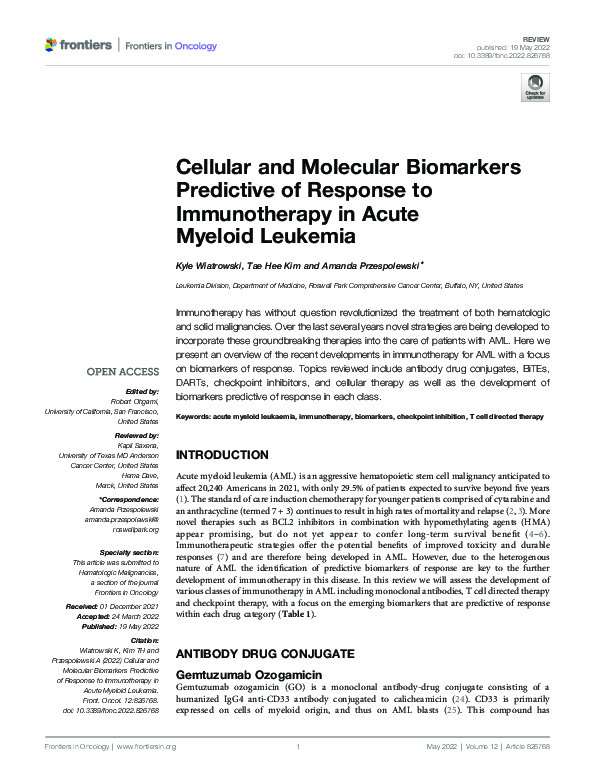 (PDF) Cellular and Molecular Biomarkers Predictive of Response to ...