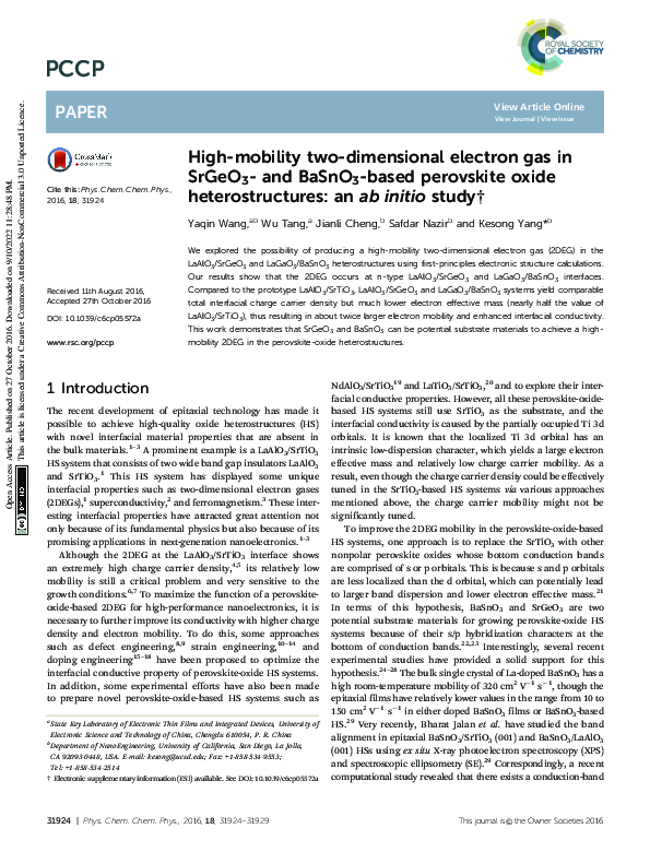 (PDF) High-Mobility 2D Electron Gas in Perovskites