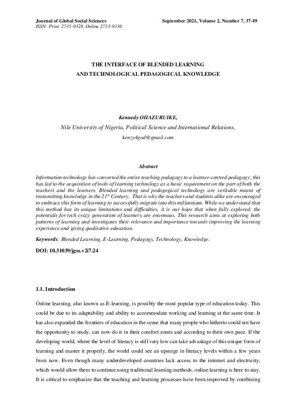 (PDF) Blended learning and technological pedagogical knowledge