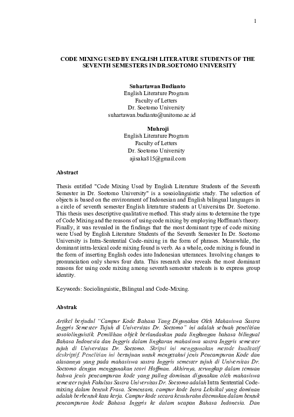 (PDF) Code Mixing Used by English Literature Students of the Seventh ...