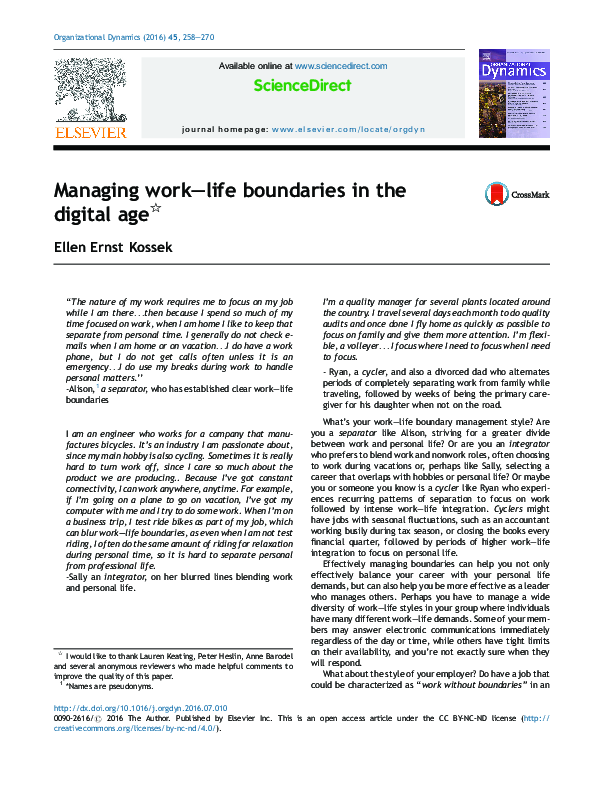 (PDF) Managing work⿿life boundaries in the digital age