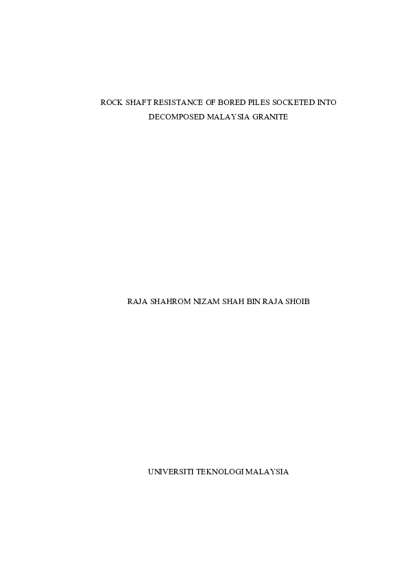 (PDF) Rock shaft resistance of bored piles socketed into decomposed ...