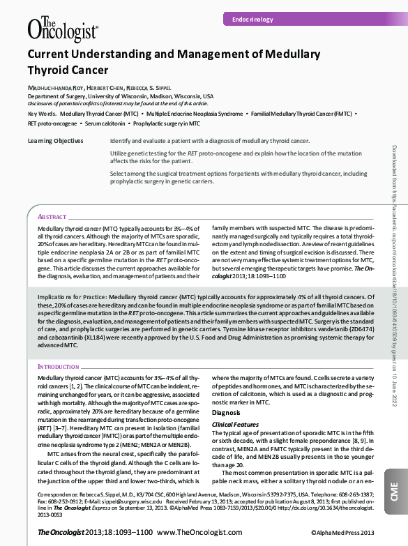 (PDF) Current Understanding and Management of Medullary Thyroid Cancer