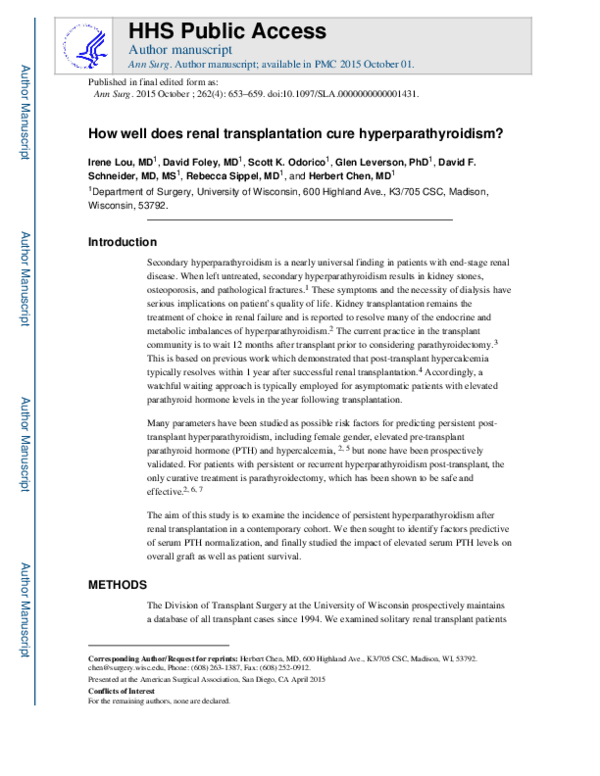 (PDF) How Well Does Renal Transplantation Cure Hyperparathyroidism