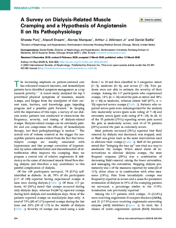 (PDF) A survey on dialysis-related muscle cramping and a hypothesis of ...
