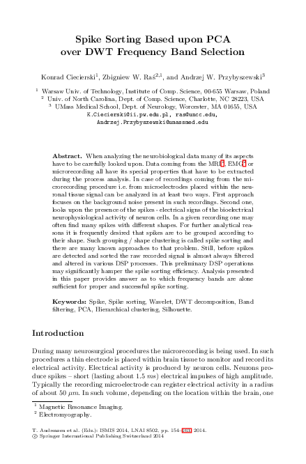 (PDF) Spike Sorting Based upon PCA over DWT Frequency Band Selection
