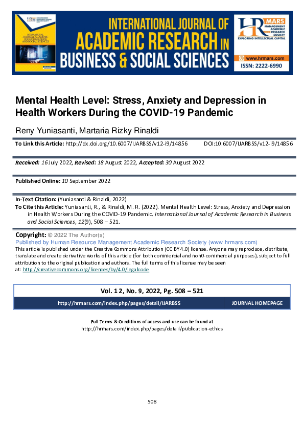 (PDF) Mental Health Level: Stress, Anxiety and Depression in Health ...