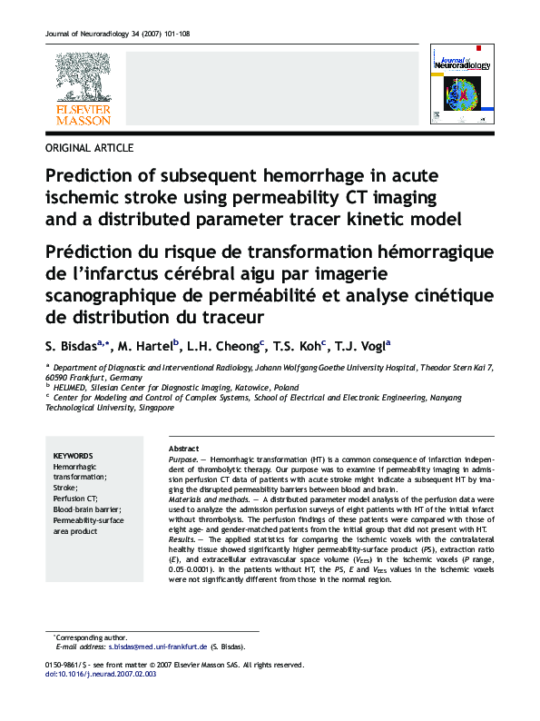 (PDF) Prediction of subsequent hemorrhage in acute ischemic stroke ...