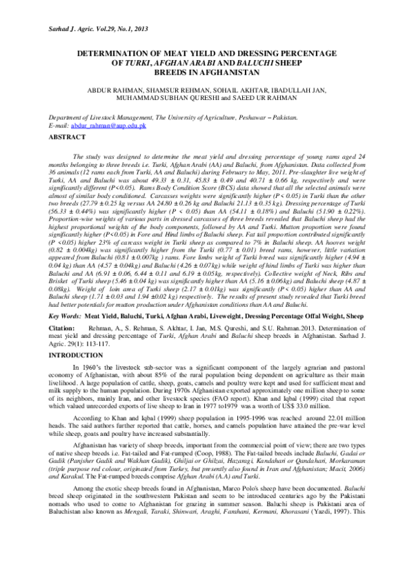 (PDF) Determination of meat yield and dressing percentage of Turki
