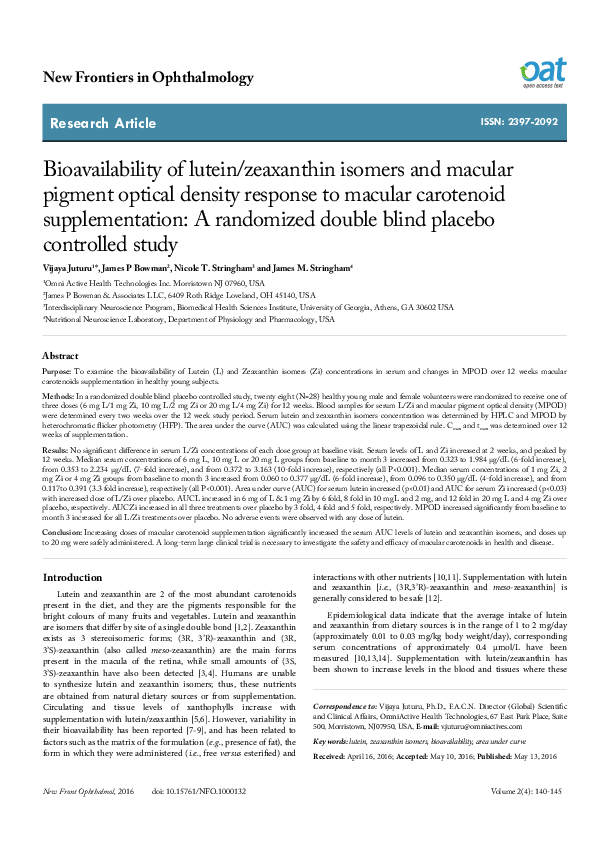 (PDF) Bioavailability of lutein/zeaxanthin isomers and macular pigment