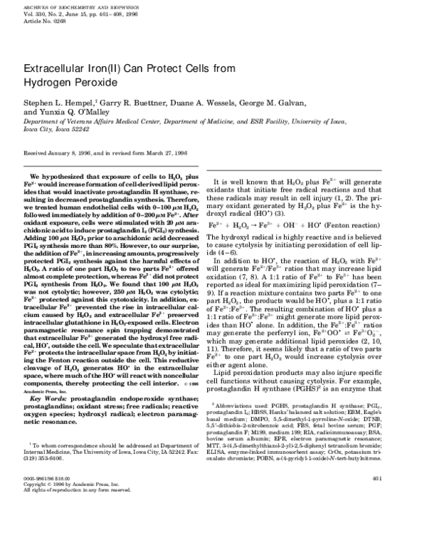 (PDF) Extracellular Iron(II) Can Protect Cells from Hydrogen Peroxide