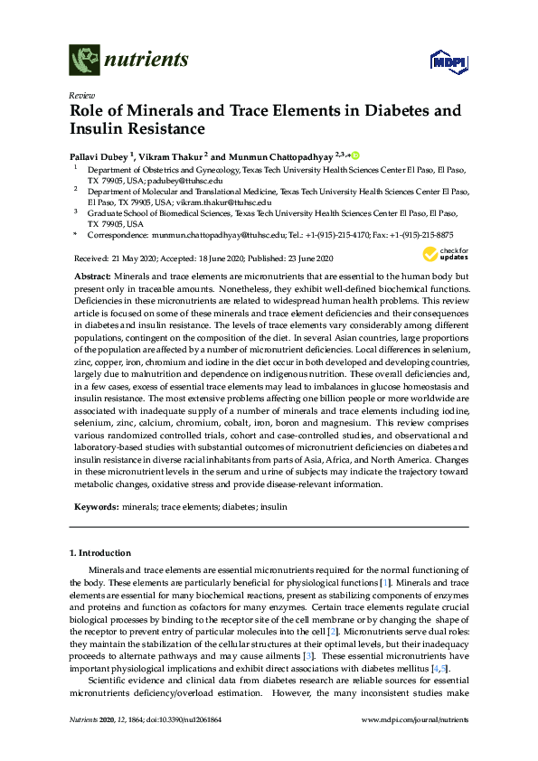 (PDF) Role of Minerals and Trace Elements in Diabetes and Insulin ...