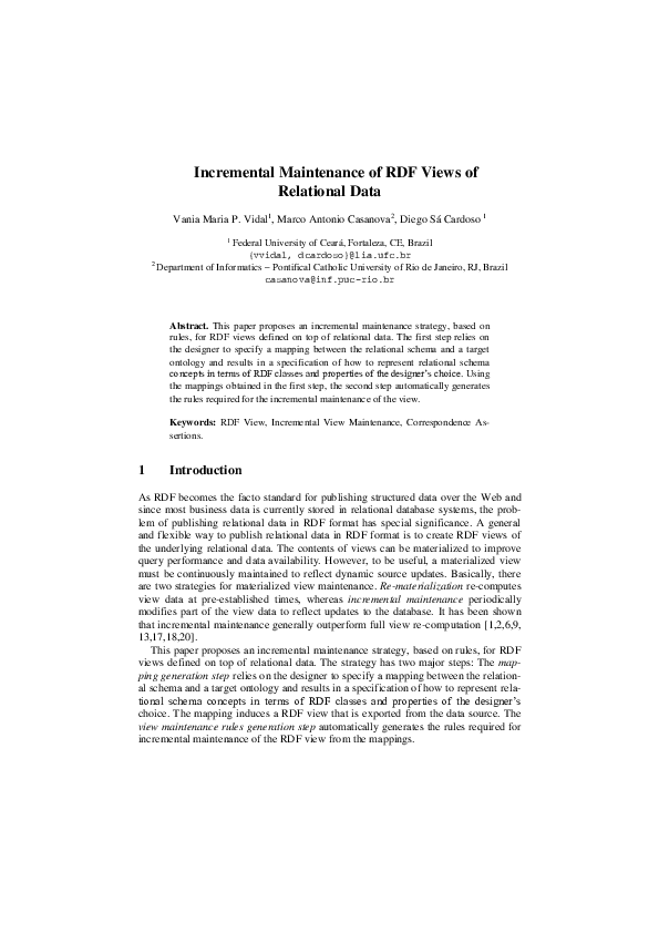 (PDF) Incremental Maintenance of RDF Views of Relational Data
