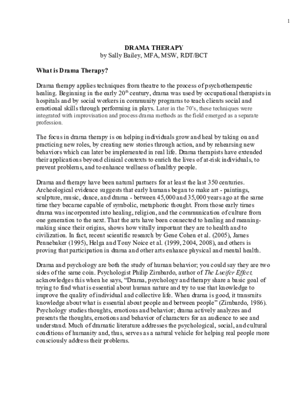 (DOC) Drama Therapy Chapter.docx Sally Bailey Academia.edu