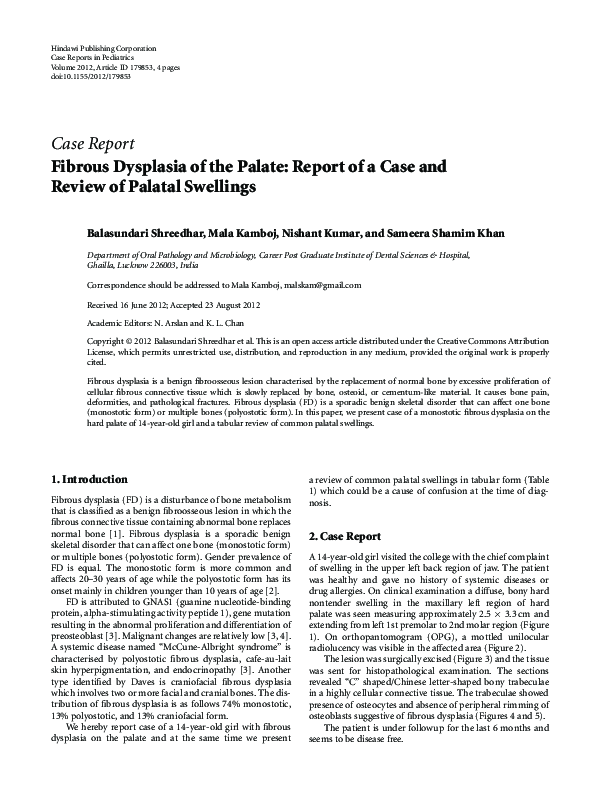 (PDF) Fibrous Dysplasia of the Palate: Report of a Case and Review of ...
